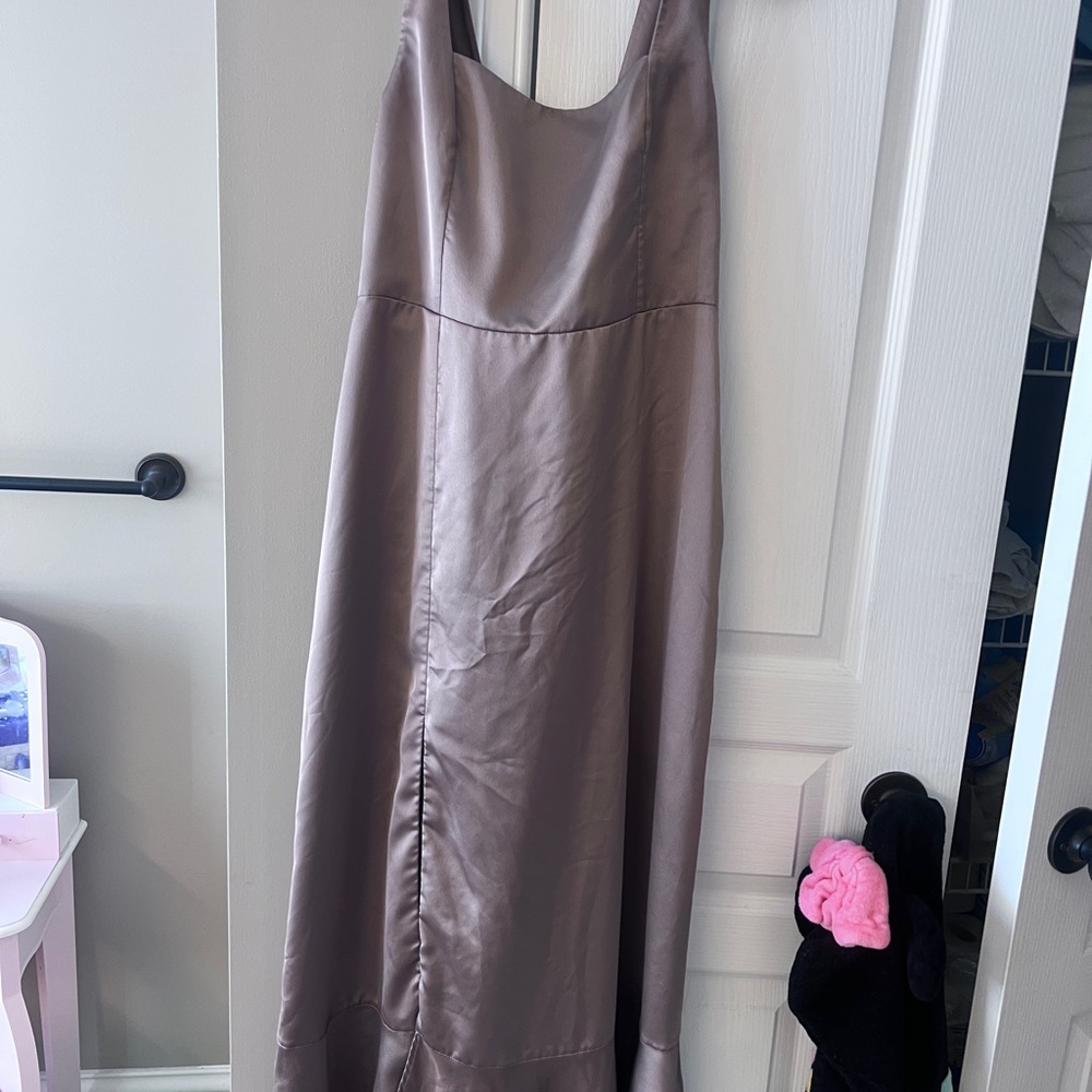 Show Me Your MuMu Satin Midi Dress in Taupe